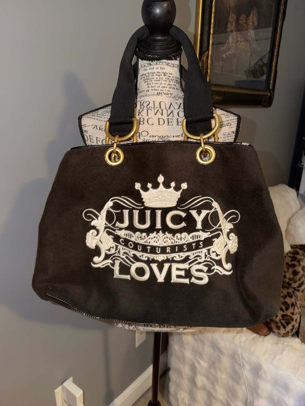 2000s Y2K Juicy Couture Velour Embroidered XL Tote Bag